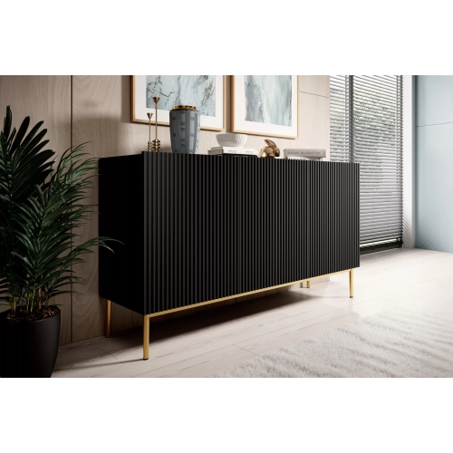 Komoda Nicole 150 cm - czarny mat / złote nóżki